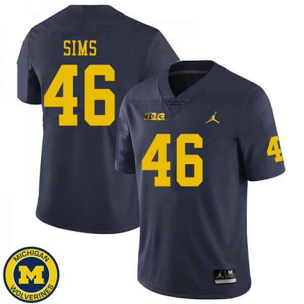 Mens Michigan Wolverines #46 Myles Sims Navy University Football Jersey